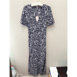 🆕 A NEW DAY | Dark Blue White Ditsy Floral V-Neck Fitted Maxi Dress | Small